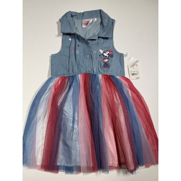 Disney Junior Minnie Summer tutu Dress Red White and Blue Sleeveless Sz 5T - Picture 1 of 9